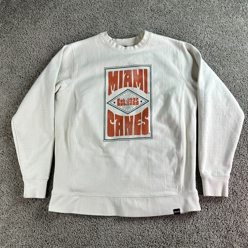 Miami Hurricanes Sweatshirt Mens Medium Beige Orange Crewneck Pullover